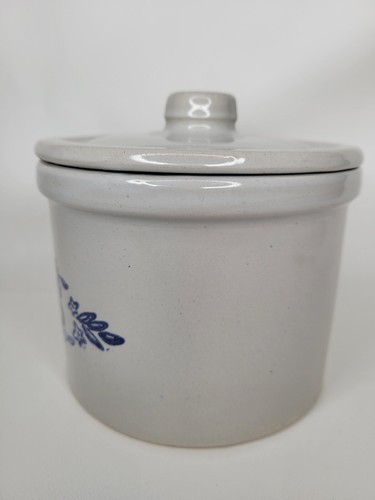 Snacks Stoneware Canister Cookie Jar Storage Farm Country Blue Heavy CottageCore - Picture 8 of 8