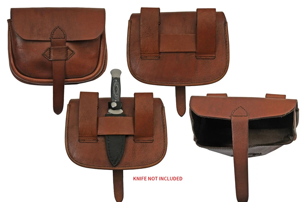 Medieval Belt Bag | Brown Real Leather Day Sporran Pouch with Knife Holster