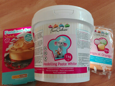 OVP Fondant Starterset Fun Cakes Modelpaste und Rollfondant - Decocino Gold-Set