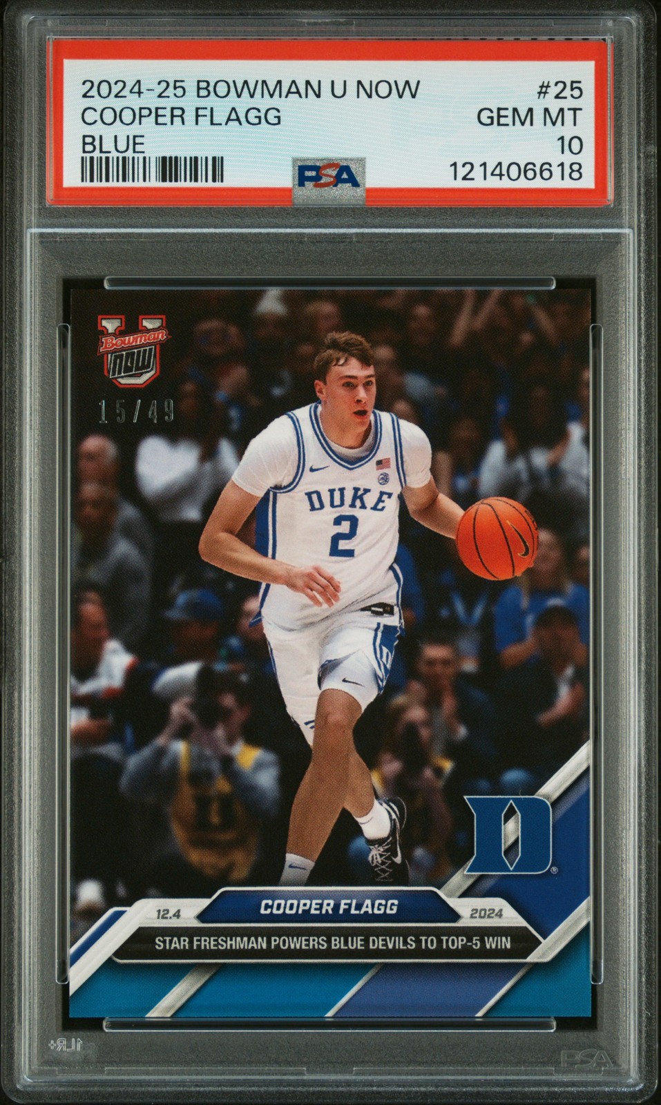 2024-25 BOWMAN U NOW BLUE  #25 COOPER FLAGG 15/49 PSA 10