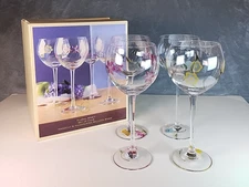 Set of 4 Lenox Floral Spirit Balloon Wine Glasses Hand Painted Mint Condition