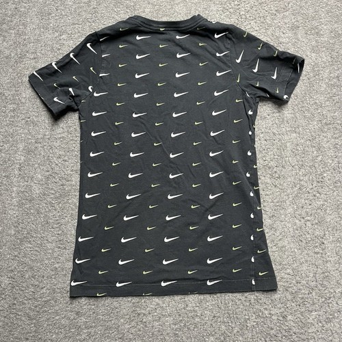Nike Tee Shirt Youth Large Black Neon/White Swoosh Logo All Over Kids Cotton - Picture 5 of 5