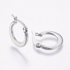 Surgical Stainless Steel Bladed Round 16x14mm Silver Hoop Earrings