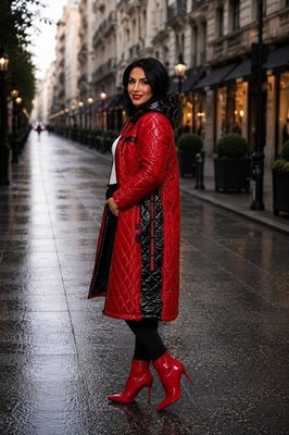 Sport Chic Red Quilted Coat with Hood Darkwin Sz 18/1 Turkey