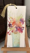 Bookmark By Kenna Page Marker laminated artwork Flowers In Vase With Tassel