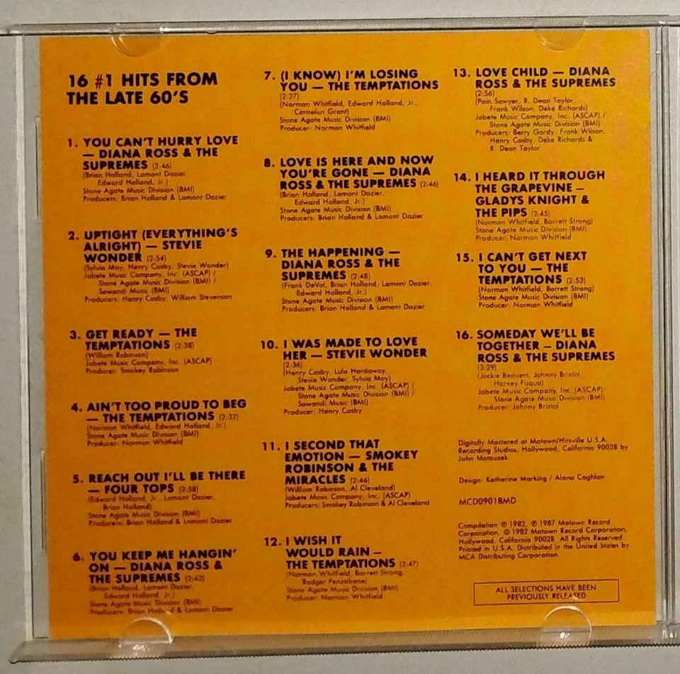 Motown 16 #1 Hits The Late 60's CD 1987 Diana Ross - Temptations - Stevie Wonder - Image 2 of 4