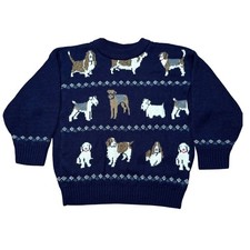 Vintage Kids Fast Breakers Christmas Blue Dog Pattern Crewneck Sweater Size S