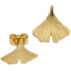 Jobo stud earrings ginko ginkgo 375 gold yellow gold part matte earrings