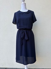 ModCloth Navy Peter Pan Collar Dress Small Retro Teacher Modest