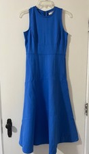 loft womens blue sleeveless high neck thick stretch midi length career dress 0