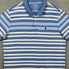 Izod Shirt Golf Polo Mens 2XL Blue Advantage Performance Stripes Stretch Rugby