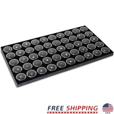 Gemstone Display Tray W/ 50 Round Plastic Storage Jars Foam Liner Organizer New