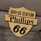 Vintage Phillips Porcelain Sign Gas Oil Hunting Cars Trucks