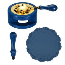 Wax Stamp Seal Kit Sealing Warmer Melting Spoon Pad Handle, Dark Blue