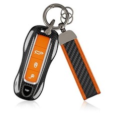 Carbon Fiber Key Fob Cover with Keychain Compatible with Porsche Cayenne 918
