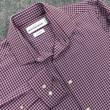 Mizzen Main Leeward Mens Large Trim Fit Red White Blue Gingham Check Dress Shirt