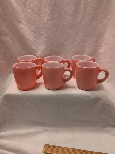 Pink Vintage Milk Glass Mug Set Of 6