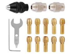 15PCS Drill Chuck Collet Set 0.02–0.13in Keyless Kit for Dremel Rotary Tools