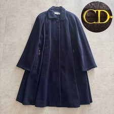 USED CHRISTIAN DIOR LONG COAT WITH CD LOGO CHARM, NAVY BLUE, SIZE 9, BABY ALPA