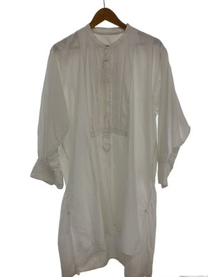 EURO VINTAGE French Antique Shirt Long-Sleeve Shirt -- Cotton White Solid Color
