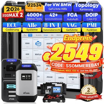  XTOOL X100MAX2 Profi Diagnosegerät+J2534+KC501 Adapter Schlüsselprogrammierer