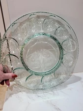 Vintage Longaberger Green Glass 12 Deviled Egg Plate Platter Serving Dish 11"