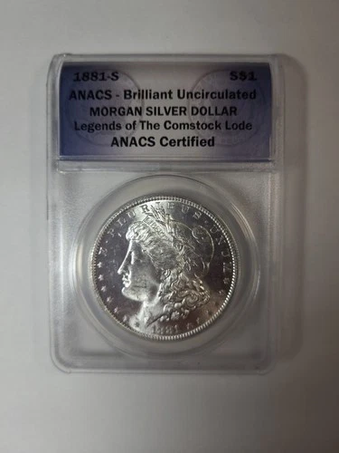 ANACS Authenticated BU 1881-S Morgan Silver Dollar Legends of The Comstock Lode