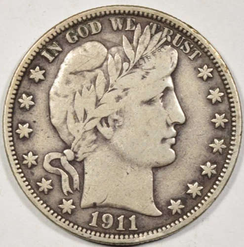 1911 BARBER HALF DOLLAR ~ ALL OF LIBERTY! NICE BOLD ORIGINAL VERY FINE VF!