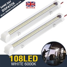 2x 108-LED Interior Lamp Strip Bar Car Van Bus Caravan ON/OFF Switch 12V Boat UK