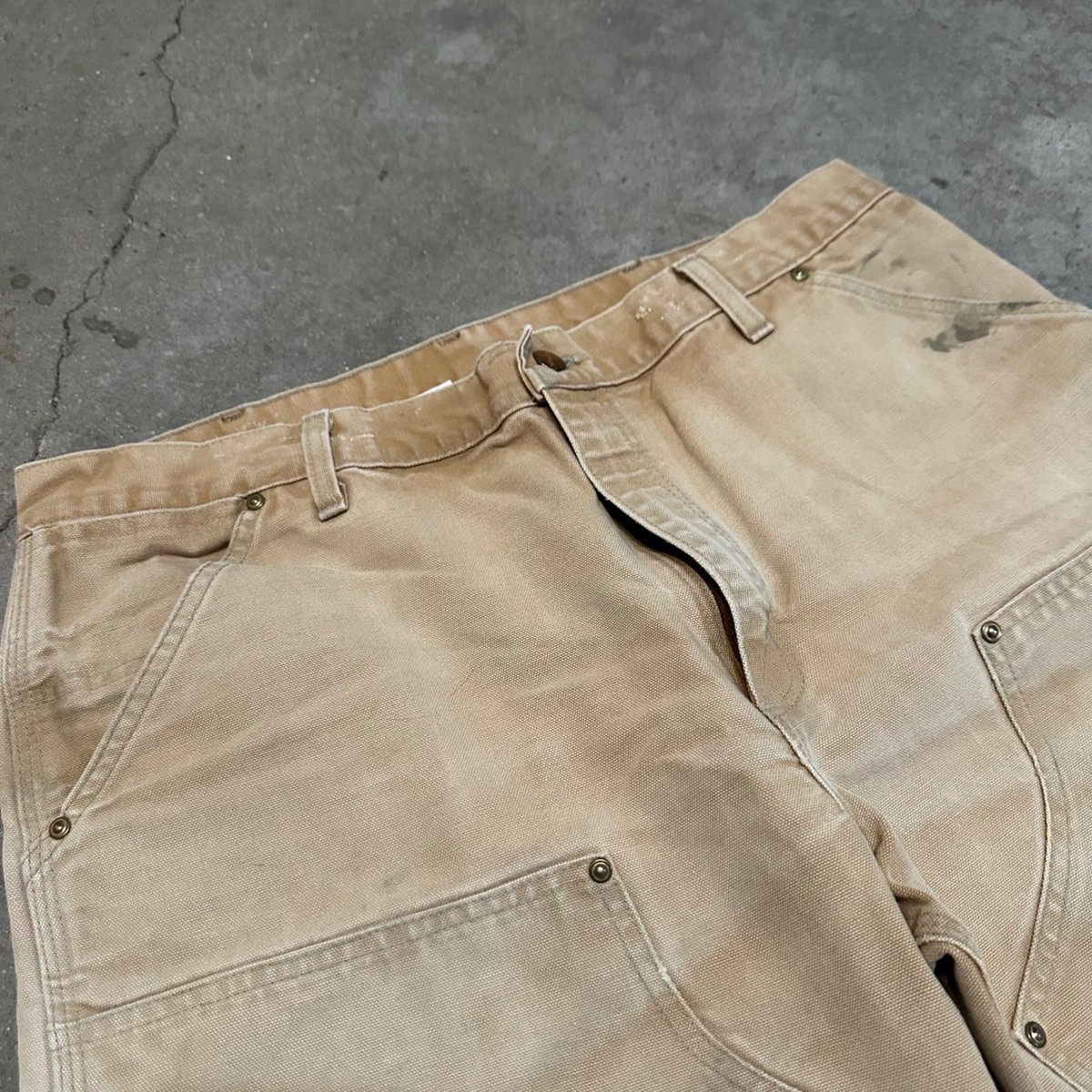 VTG Carhartt Double Knee Pants Mens 36x30 Tan Distressed Union