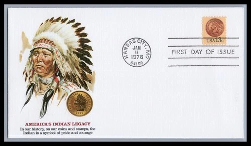 US FDC # 1734 13c Indian Head Penny Fleetwood  S.Cancel 1978, 9E981