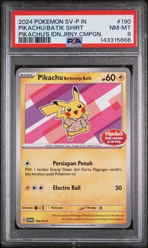 2024 POKEMON INDONESIAN SV-P PROMO #190 PIKACHU IN BATIK SHIRT PSA 8