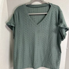 SHEIN Curve Plus Eyelet Embroidery Petal Sleeve Sage Green Color Size 2XL