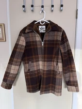 Vintage 80s Woolrich Wool Brown Plaid Jacket Men M Sherpa Lined Excellent Shape