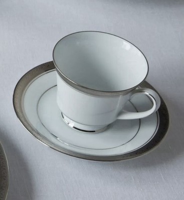 Noritake Crestwood Platinum Porcelain Coffee Cup & Saucer Set, Service for 4