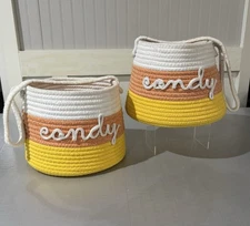 Candy Corn Halloween Large Woven Basket w/Handle Trick Or Treat Costume Extra