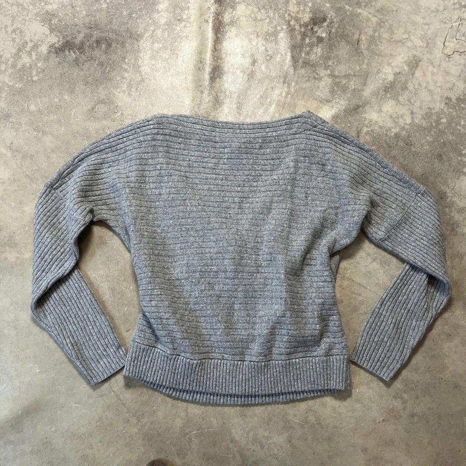 Suéter feminino Sundance tamanho XL cinza envoltório falso mistura de lã de cordeiro - Imagem 3 de 4