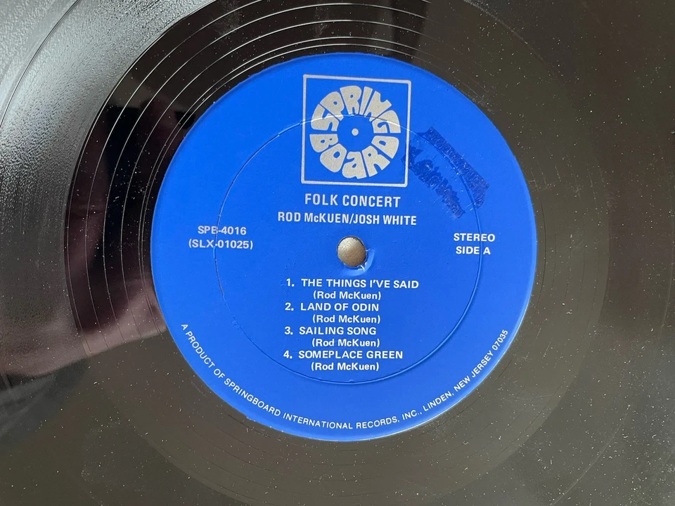 Rod McKuen / Josh White: Folk Concert vinyl LP NM 1977 Springboard SPB-4016 - Image 4 of 4