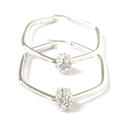 9ct White Gold Earrings Hexagonal Zirconia Charms 38.2mm High 33.2mm Wide 4.8g - Picture 13 of 22