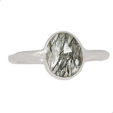 Natural Tourmalated Quartz/ Black Rutile, SriLanka 925 Silver Ring s.6.5 CR71257