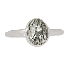 Natural Tourmalated Quartz/ Black Rutile, SriLanka 925 Silver Ring s.6.5 CR71257