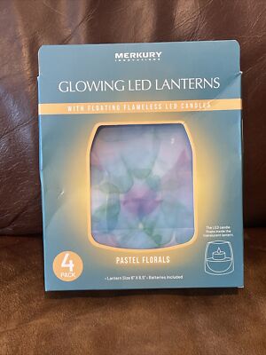 Glowing LED Lanterns With Floating Flameless LED Candles pastel florals 4pk