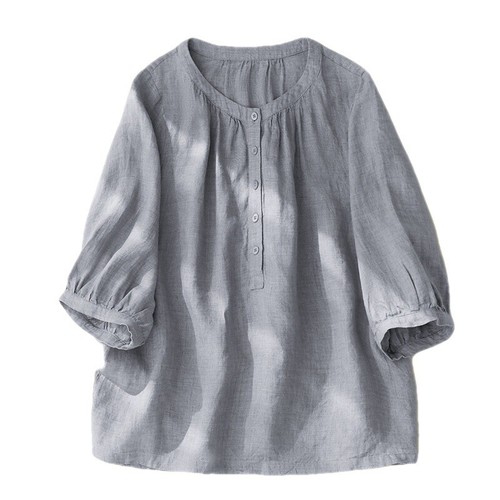 Loose Solid Color Round Neck Half Sleeve Shirt Blouse Top Womens Cotton Blend - Bild 5 von 27