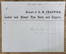 1871 Billhead Haverhill Massachusetts AB Chadwick Boots Shoes Slippers