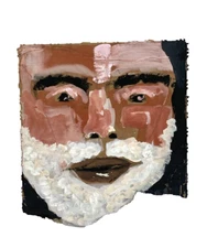 Original Outsider Art Primitive Portrait Painting Torn Cardboard Art Man Beard