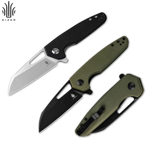 Kizer Helmet Sheepsfoot EDC Folding Knife Nitro-V Blade G10 Handle Green/Black