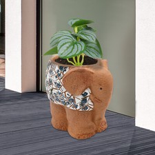 Plant Pot Blue and White Porcelain Elephant Shaped Flower Pot Brown Flower Pot