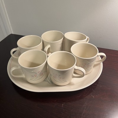 Set of 6 Corelle SPRING POND Coffee Cups And Serving Platter discontinued 1992