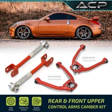 For 03-09 350Z G35 Red Front Upper + Rear Suspension Arms Adjustable Camber Kit
