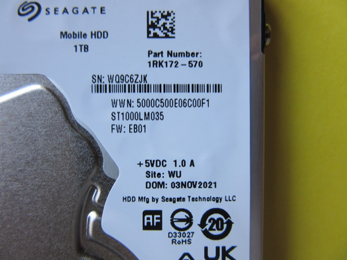 Seagate ST1000LM035 1RK172-570 disco rigido HDD da 7 mm 1 TB 2,5" novembre 2021 WU EB01 WQ9 - Foto 2 di 8